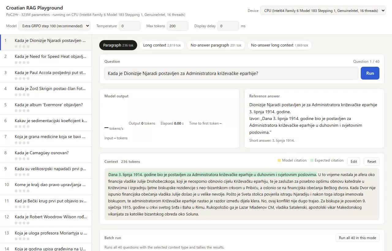 Demo della risposta a una domanda su un paragrafo tramite CPU