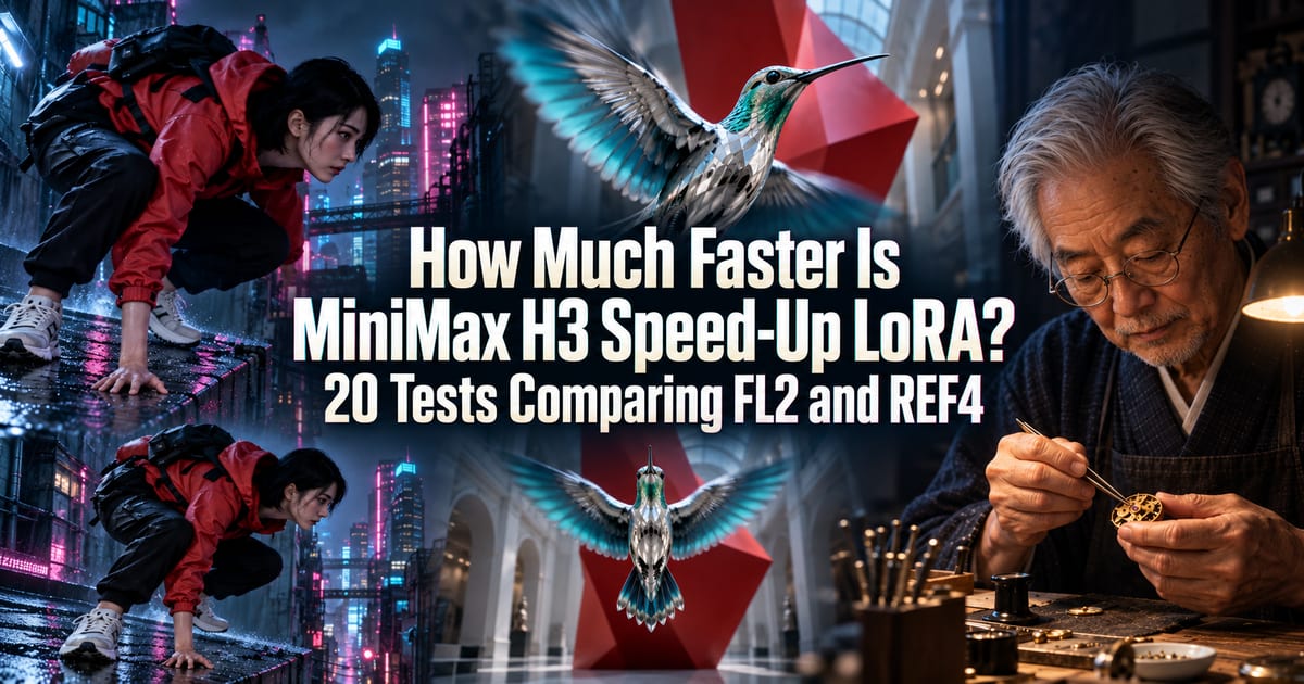 LoRA di accelerazione per MiniMax H3: quanto velocizzano davvero? Confronto di 20 video con FL2 e REF4